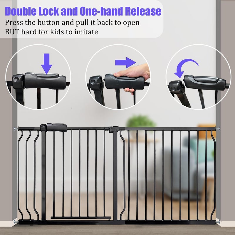 Vothco Walk Through Baby & Dog Gate 29-34 Inch, Tension Mounted No Drilling, Indoor Safety Gate for Stairs & Doorways, Metal Design for Kids and Pets, Black - Image 4